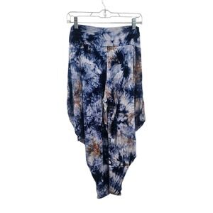 Kooniez Boho Tie Dye Harem Pants XL - Blue & Tan Drop Crotch Genie Pants - USA
